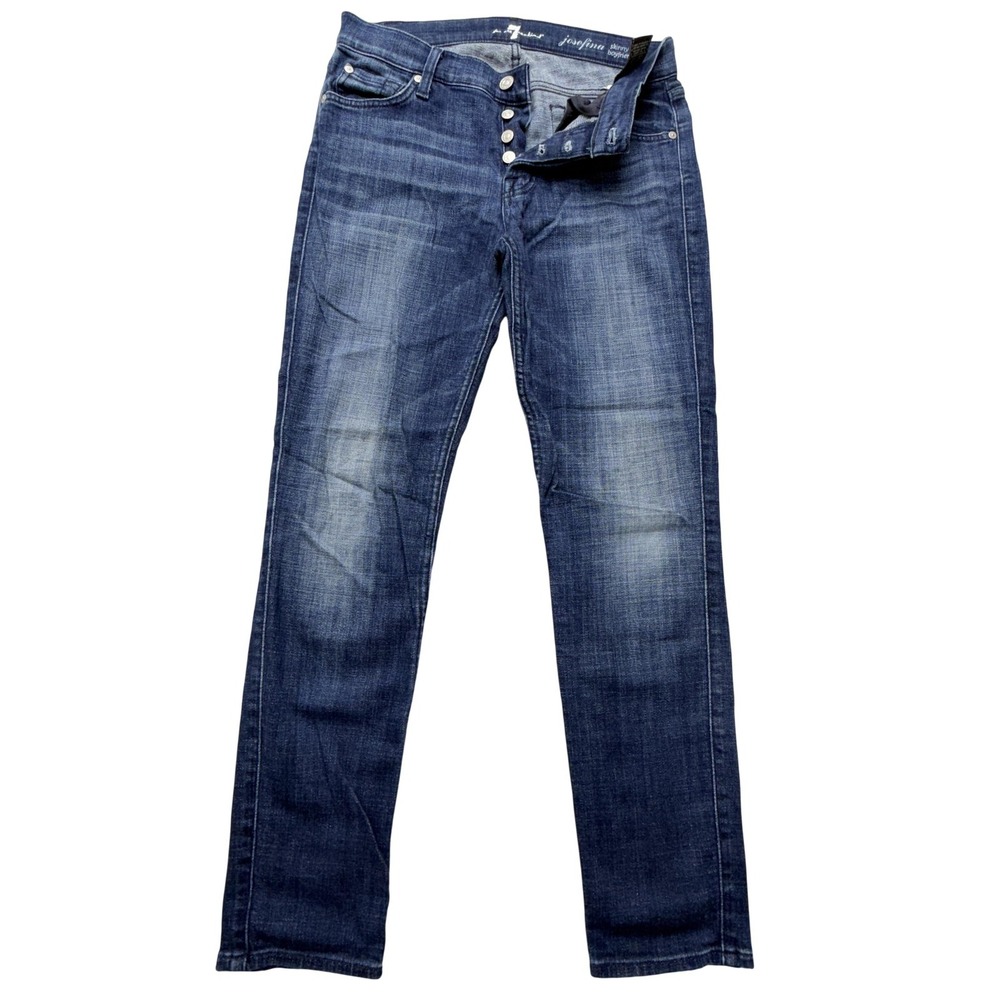7 For All Mankind Josefina Boyfriend Jeans Womens 25 Blue Mid Rise Stretch Denim
